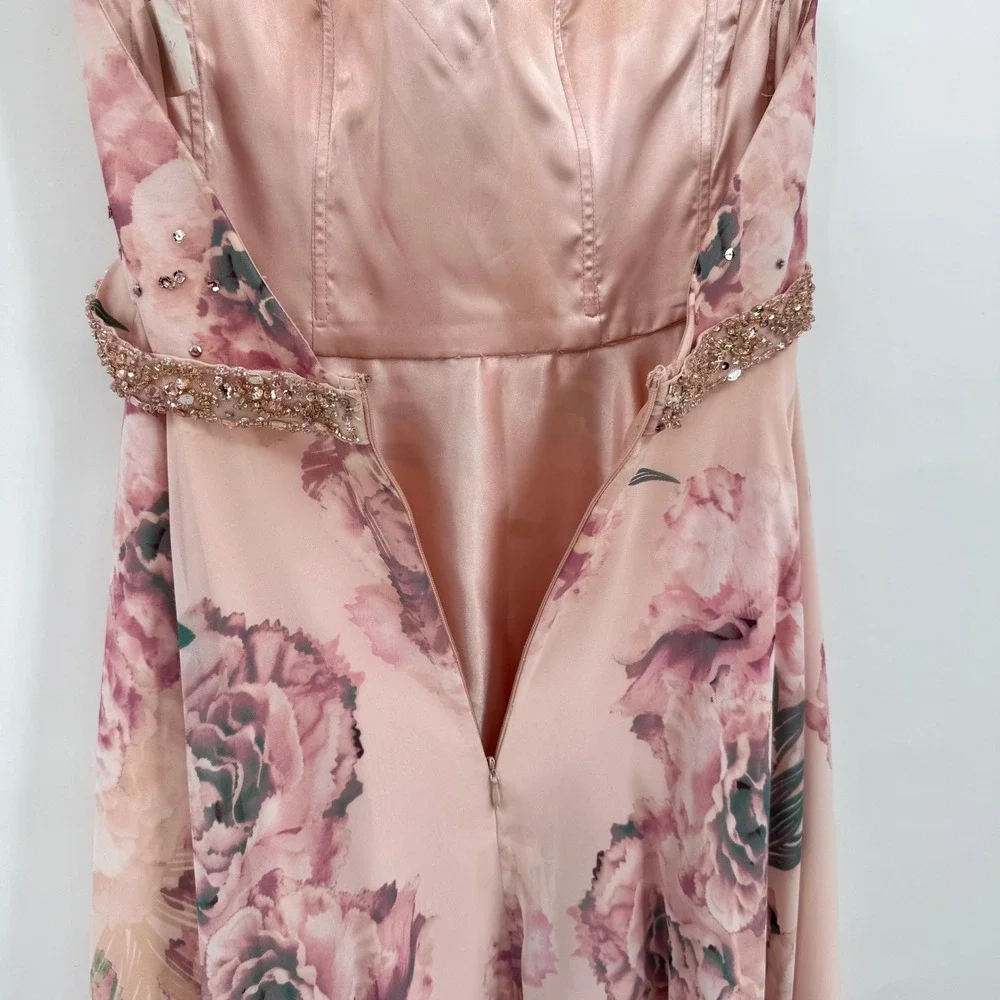 Morilee Prom Dress Pink Floral Beaded Halter Open Back Gown Size 4 99038 - Picture 10 of 16
